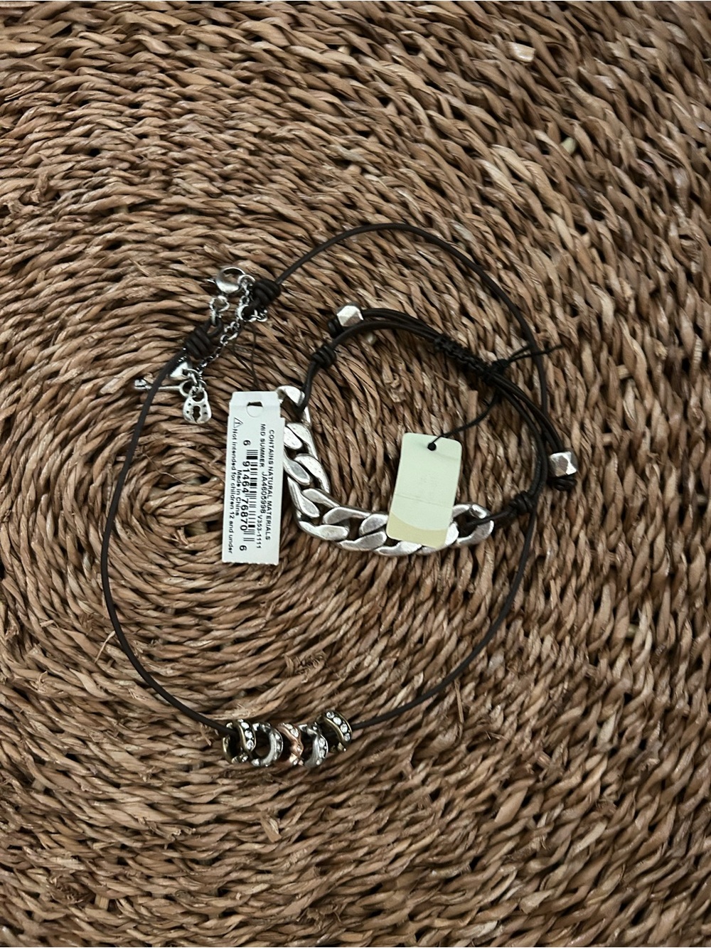 Fossil Silver and Brown Layered Necklace Set